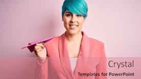  Presentation with business travel - Colorful presentation design enhanced with young-business-woman-with-blue backdrop and a coral colored foreground