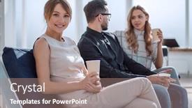  Presentation with lobby - Presentation theme enhanced with young-business-woman-with-cup background and a coral colored foreground