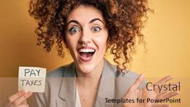  Presentation with curly hair - PPT theme with young-business-woman-with-curly background and a coral colored foreground