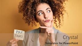  Presentation with pay - Theme enhanced with young-business-woman-with-curly background and a coral colored foreground