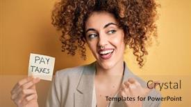  Presentation with taxes - Cool new theme with young-business-woman-with-curly backdrop and a coral colored foreground