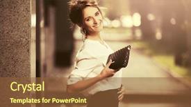  Presentation with fashion handbag - Cool new slide deck with young business woman with handbag backdrop and a tawny brown colored foreground