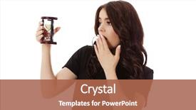  Presentation with young business woman smile show - Colorful presentation design enhanced with young business woman with hourglass backdrop and a red colored foreground