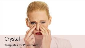  Presentation with pain - PPT theme enhanced with young business woman with sinus background and a coral colored foreground
