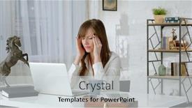  Presentation with zoom - Colorful PPT theme enhanced with young-business-woman-working backdrop and a light gray colored foreground