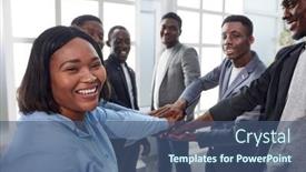  Presentation with woman business - PPT theme featuring young-business-woman background and a ocean colored foreground