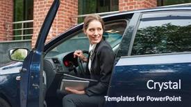  Presentation with car business - Presentation design with young business woman background and a navy blue colored foreground