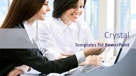  Presentation with business women - Beautiful slides featuring young-business-women-working-together backdrop and a sky blue colored foreground