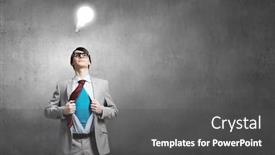  Presentation with acting - Amazing slide deck having young businessman acting like super hero and tearing his shirt off backdrop and a dark gray colored foreground