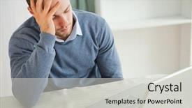  Presentation with social isolation - Slide deck with young businessman almost falling asleep background and a light gray colored foreground