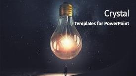  Presentation with glowing light bulb light bulb - Cool new presentation design with young businessman and big glass backdrop and a wine colored foreground