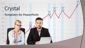  Presentation with stock market - Audience pleasing slide deck consisting of young businessman and businesswoman calculating stock market with rising graph in the background backdrop and a sky blue colored foreground