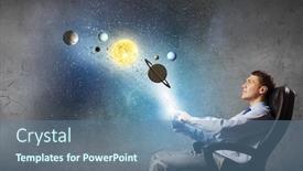  Presentation with planets - Beautiful PPT layouts featuring young businessman and planets of space spinning backdrop and a seafoam green colored foreground