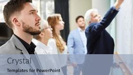  Presentation with whiteboard - PPT theme having young-businessman-and-start-up background and a light blue colored foreground