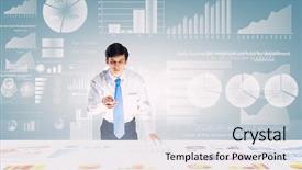  Presentation with information - Colorful slides enhanced with young businessman and statistics information backdrop and a lemonade colored foreground