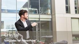  Presentation with commuter - Beautiful presentation theme featuring young-businessman-as-a-cyclist backdrop and a gray colored foreground