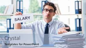  Presentation with salary - Colorful slides enhanced with young-businessman-asking-for-salary backdrop and a light blue colored foreground