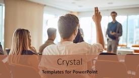  Presentation with atmosphere - Presentation theme with young-businessman-asks-a-question background and a coral colored foreground