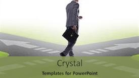  Presentation with crossroads - Theme enhanced with young businessman at crossroads in uncertainty concept background and a seafoam green colored foreground