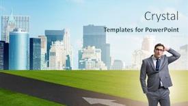  Presentation with crossroads - Amazing slide set having young businessman at crossroads in uncertainty concept backdrop and a sky blue colored foreground