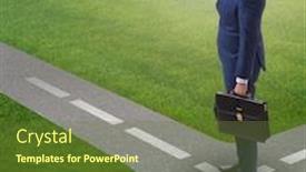  Presentation with crossroads - Slide deck consisting of young-businessman-at-crossroads background and a tawny brown colored foreground