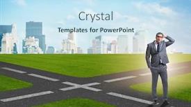  Presentation with crossroads - Slide set having young-businessman-at-crossroads background and a sky blue colored foreground