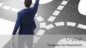  Presentation with crossroads - Cool new presentation design with young-businessman-at-crossroads backdrop and a light gray colored foreground