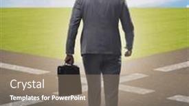  Presentation with uncertainty - Presentation theme with young-businessman-at-crossroads background and a coral colored foreground