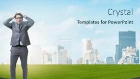  Presentation with uncertainty - Presentation consisting of young-businessman-at-crossroads and a light blue colored foreground