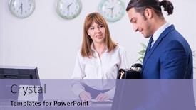  Presentation with hotel - PPT theme enhanced with young businessman at hotel reception background and a light blue colored foreground