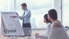  Presentation with office - Presentation theme featuring young businessman at the presentation background and a light blue colored foreground