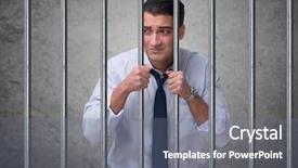  Presentation with prison bars - PPT theme having young businessman behind the bars background and a gray colored foreground