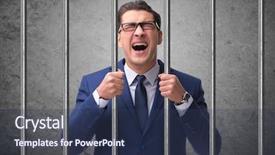  Presentation with prison bars - Theme featuring young businessman behind the bars background and a tawny brown colored foreground