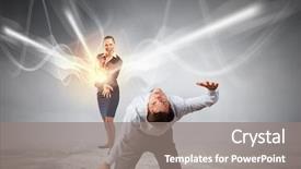  Presentation with magic - Presentation design with young-businessman-benting-from-magic background and a gray colored foreground