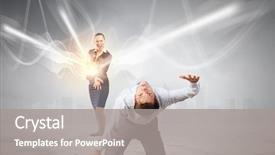  Presentation with magic - Presentation design featuring young-businessman-benting-from-magic background and a gray colored foreground