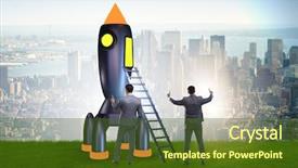  Presentation with space and stars - Presentation theme featuring young businessman boarding space rocket background and a tawny brown colored foreground