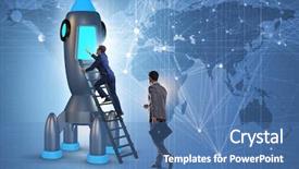  Presentation with space and stars - Cool new slide set with young businessman boarding space rocket backdrop and a teal colored foreground