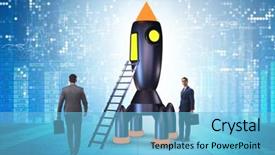  Presentation with science stars and galaxy space - Presentation design enhanced with young businessman boarding space rocket background and a light blue colored foreground