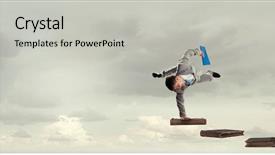  Presentation with media - Colorful presentation design enhanced with young-businessman-breakdancer-mixed-media backdrop and a  colored foreground