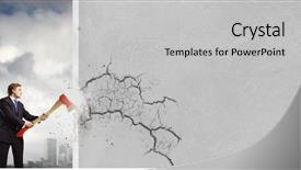  Presentation with energy consumption in cement industry - Slide deck featuring young businessman breaking cement wall background and a light gray colored foreground