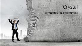  Presentation with cement - Presentation design having young businessman breaking cement wall background and a light gray colored foreground