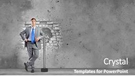  Presentation with energy consumption in cement industry - PPT layouts featuring young businessman breaking cement wall background and a gray colored foreground