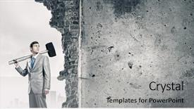  Presentation with old young - PPT layouts featuring young businessman breaking old wall background and a light gray colored foreground