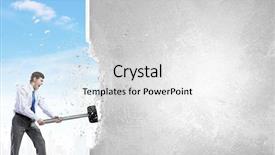  Presentation with old young - Cool new PPT theme with young businessman breaking old wall backdrop and a white colored foreground