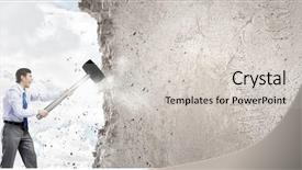  Presentation with old young - Cool new theme with young businessman breaking old wall backdrop and a lemonade colored foreground