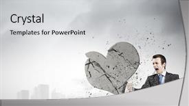  Presentation with stone - Theme having young businessman breaking stone heart background and a  colored foreground