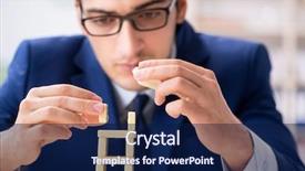  Presentation with domino - Presentation theme having young businessman building domino tower background and a navy blue colored foreground