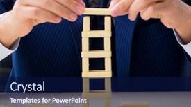  Presentation with domino - Slide set with young-businessman-building-domino-tower background and a navy blue colored foreground