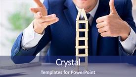  Presentation with domino - Slide deck enhanced with young businessman building domino tower background and a  colored foreground