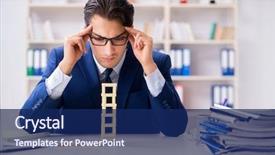  Presentation with domino - Colorful slide set enhanced with young businessman building domino tower backdrop and a navy blue colored foreground